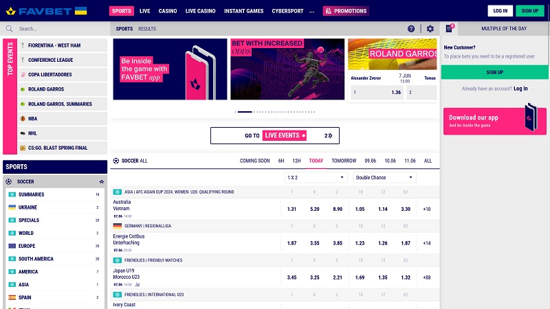 Design of the Favbet bookmaker website
