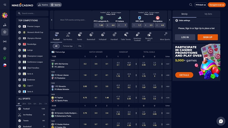 Betting markets at NineCasino