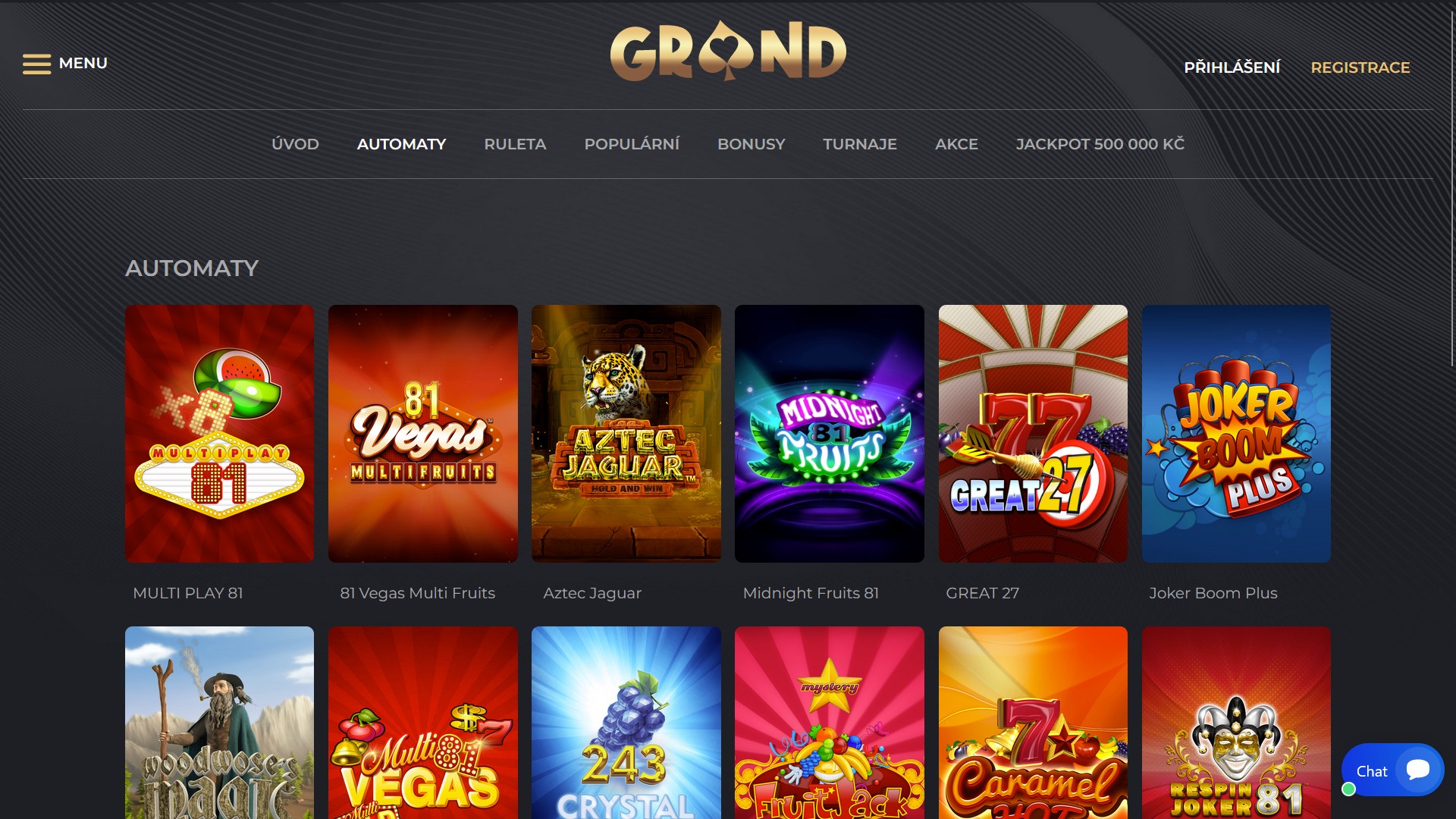 Náhled webových stránek online casina Grandwin