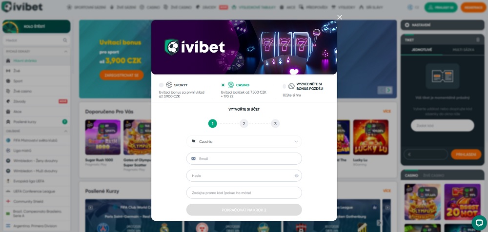 Preview of the Ivibet platform registration form with a welcome bonus option for online casino players and bettors