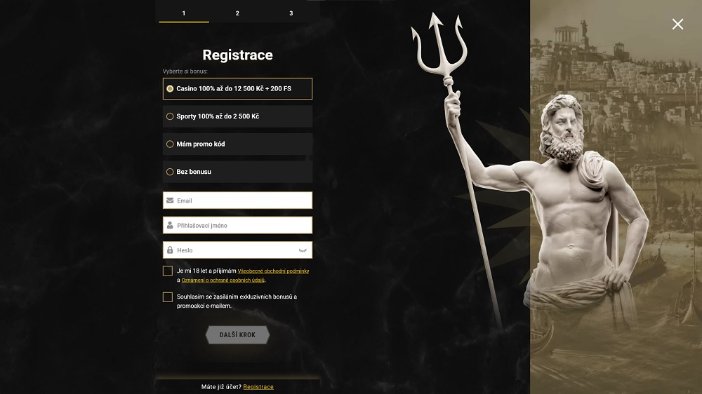 Preview of the registration form with a generous welcome bonus at Casinoly online casino and sportsbook