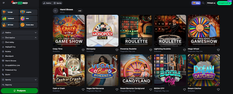 Game Shows at BetOnRed online casino