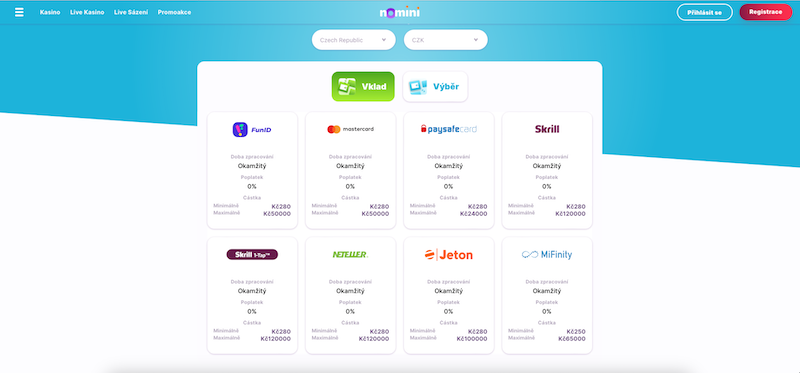 Payment methods on the Nomini platform