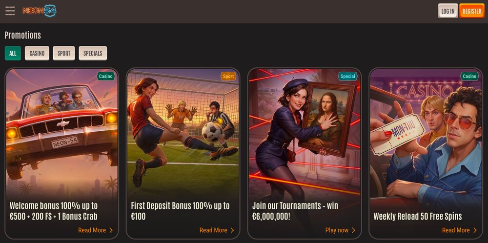Neon54 bonuses