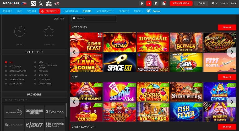 Megapari casino homepage