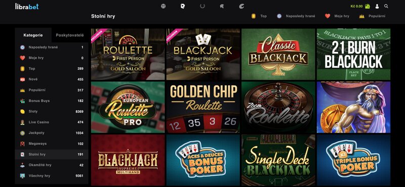 Table games at LibraBet casino