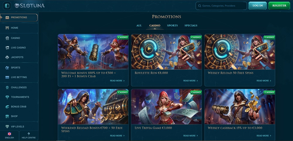 Slotuna bonuses