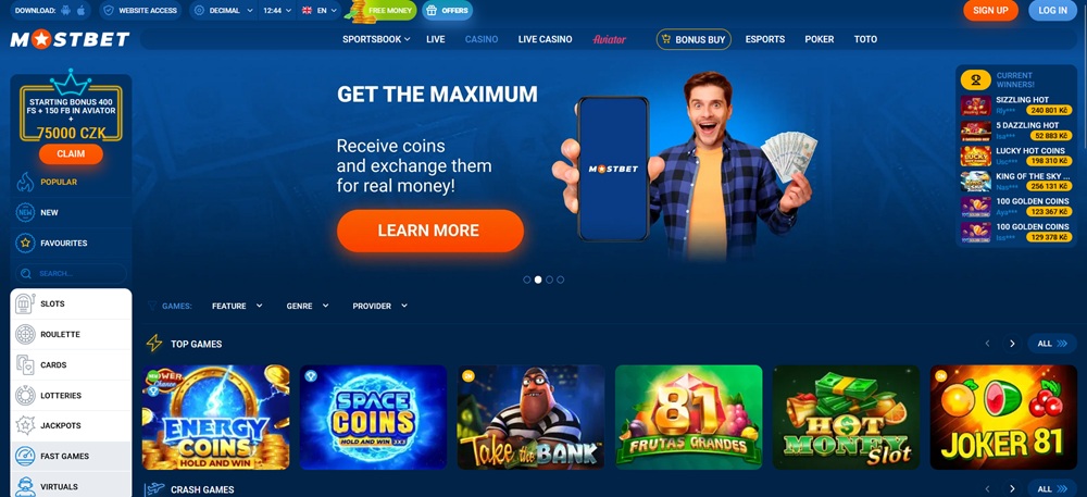 MostBet casino homepage