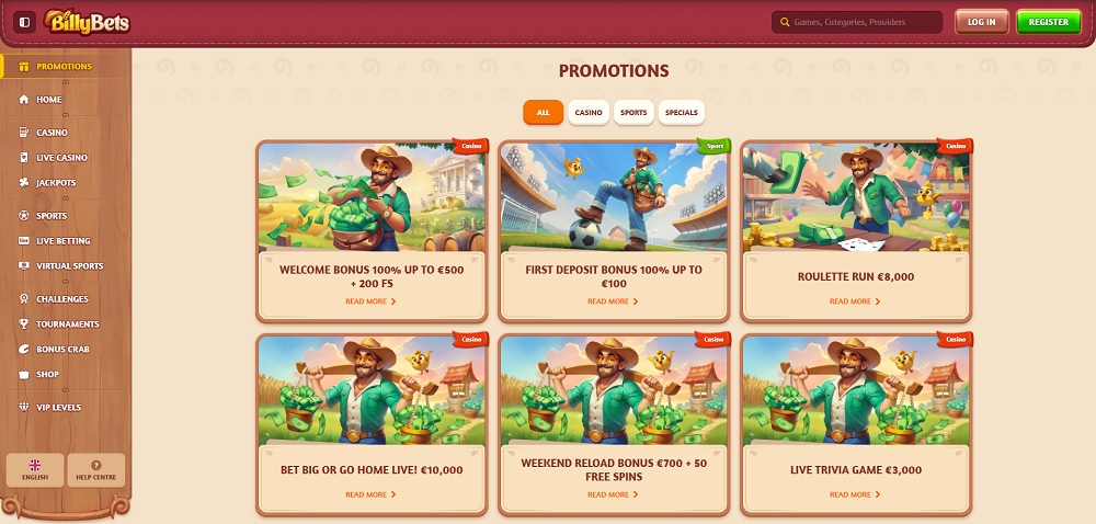 BillyBets bonuses
