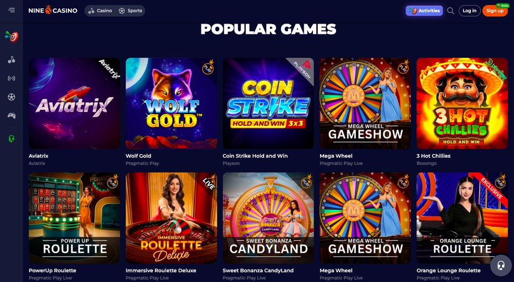 Popular games at NineCasino