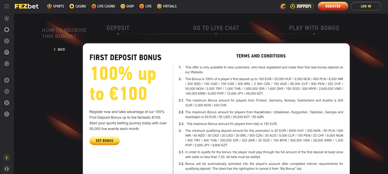 FEZbet – Welcome bonus €100