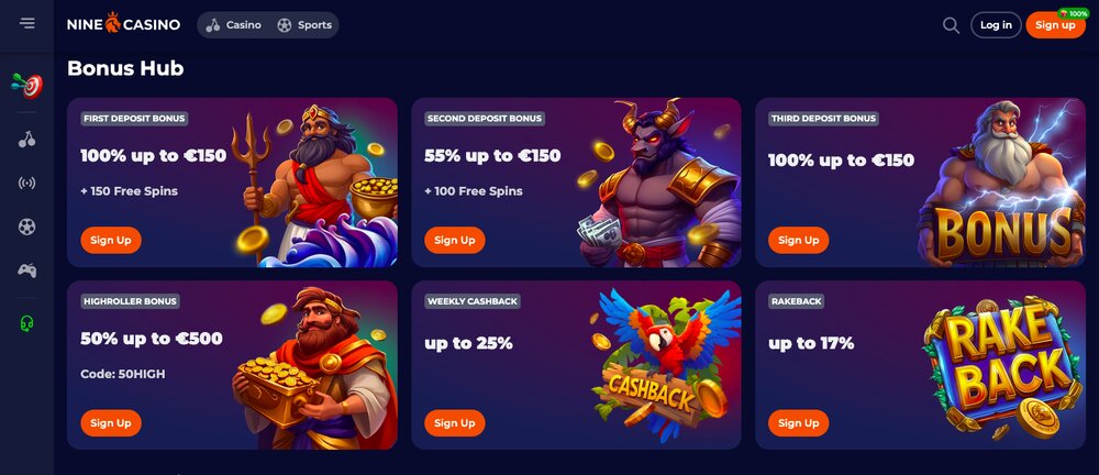 Nine Casino TOP Bonuses