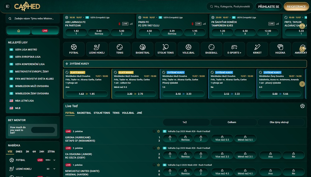 Preview of the Cashed sportsbook with a wide selection of sports and events to bet on