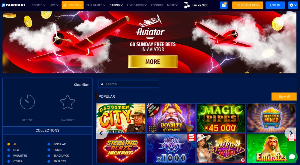 FairPari casino homepage