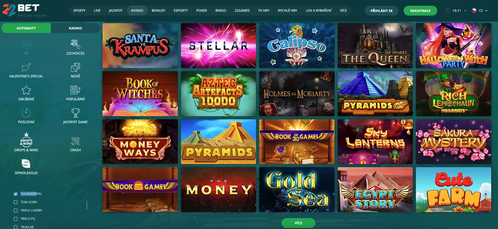 Games from Thunderspin at 22BET casino