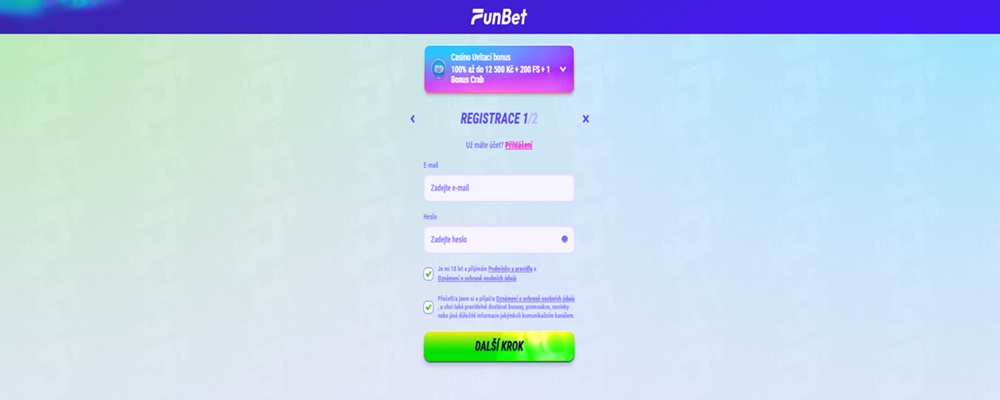 Registration window at FunBet casino