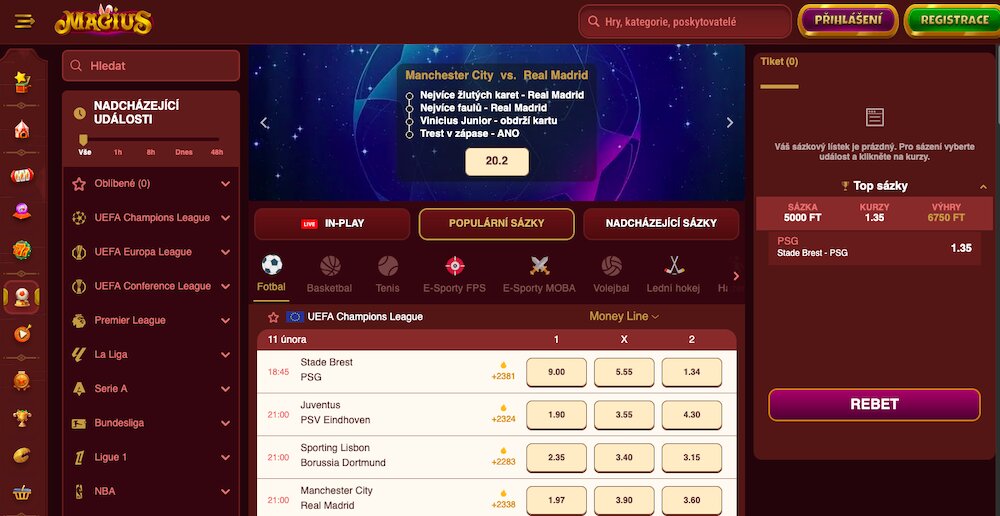 Betting offer in Magius bookmaker
