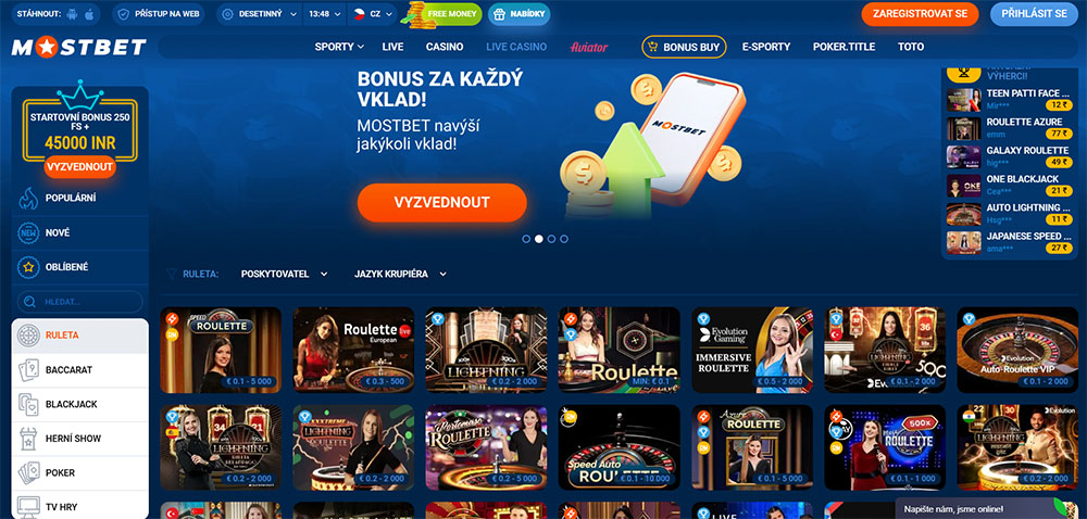 Roulette at the MostBet casino [European and American roulette available 24/7]