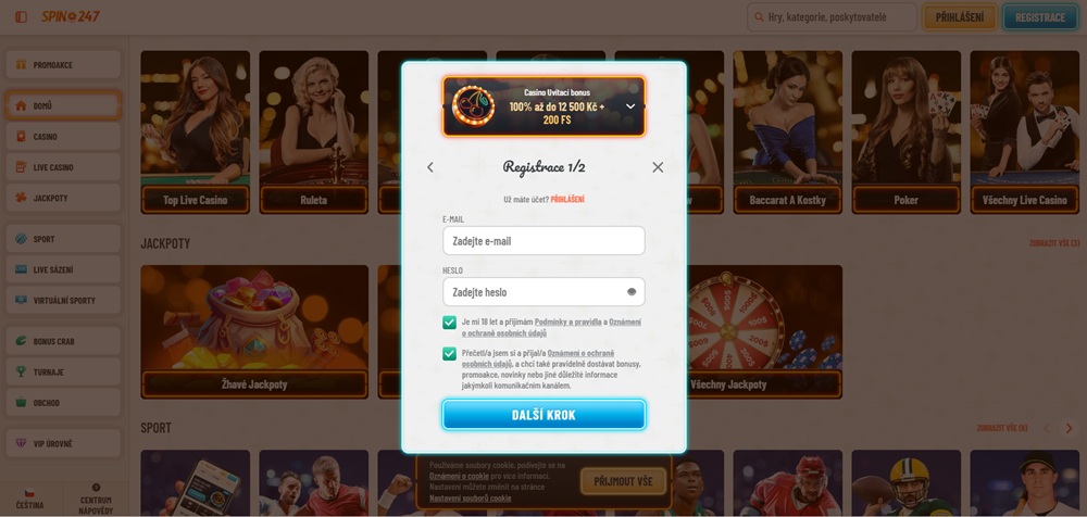 Registration window at the Spin247 casino