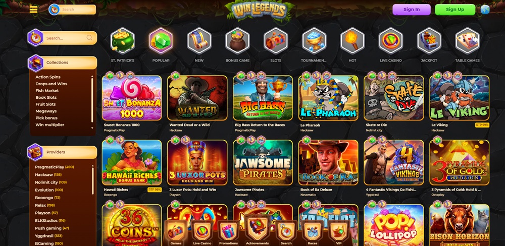 Slots selection at WinLegends Casino