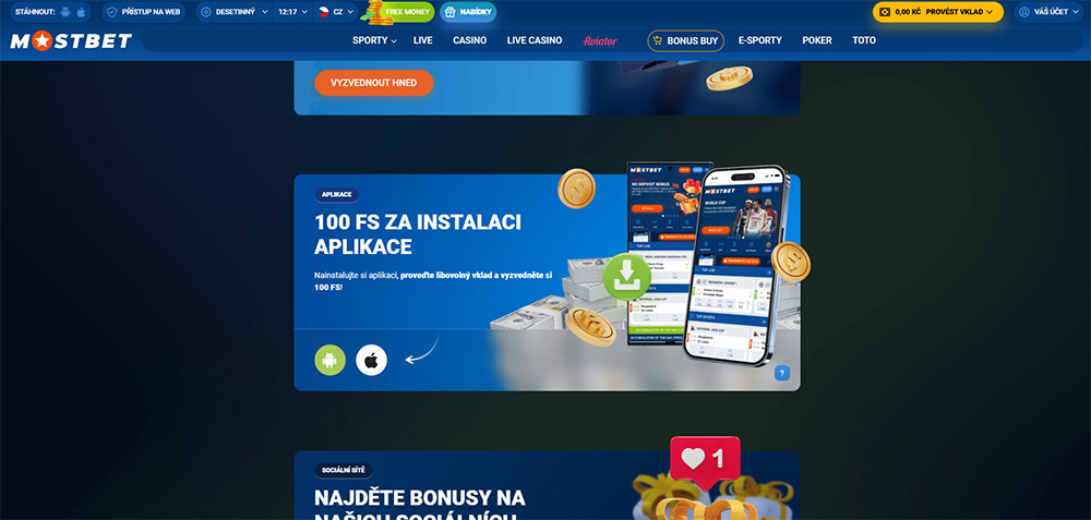 MostBet gives you 100 free spins for installing the app