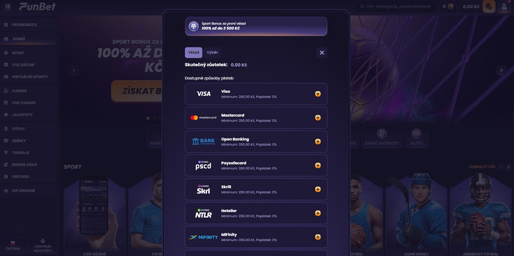 FunBet deposits and withdrawals