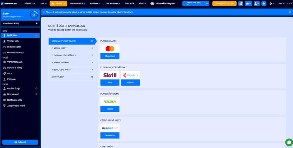 FairPari deposit and withdrawal