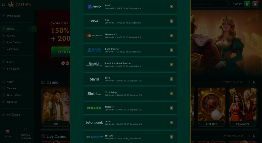 Casinia withdrawal options