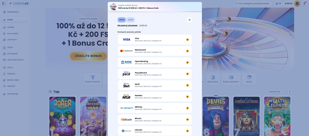 CasinoLab deposit and withdrawal