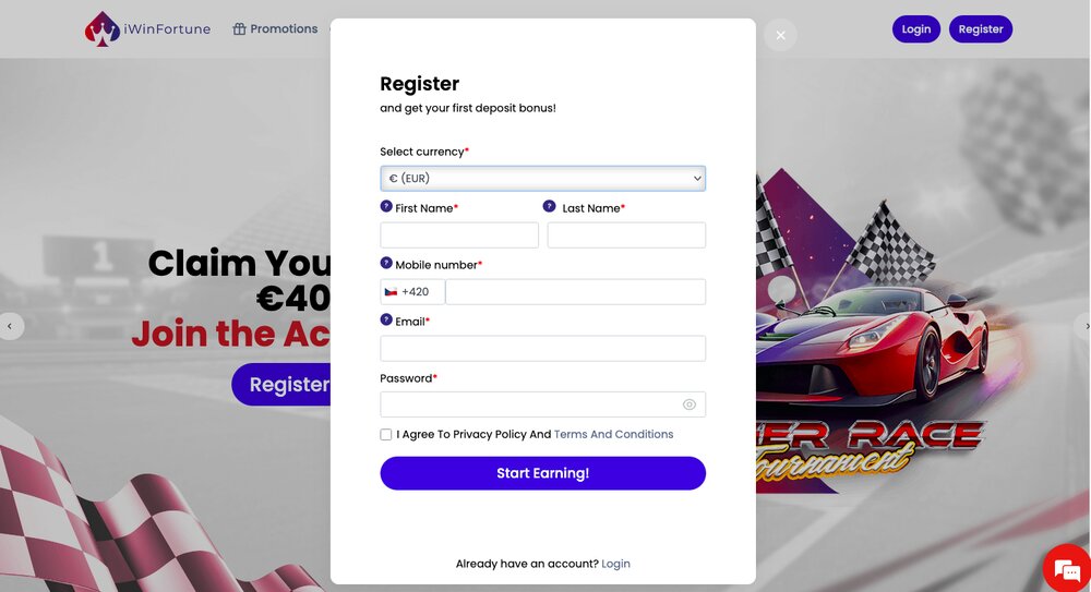 iWinFortune casino registration