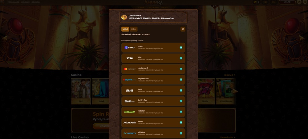 Payment options at AmunRa Casino