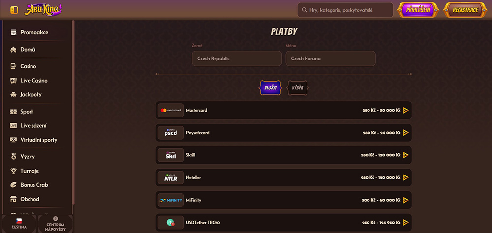 Abu King – deposit and withdrawal