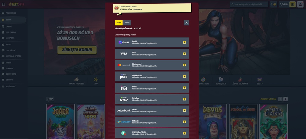 Allyspin deposit and withdrawal