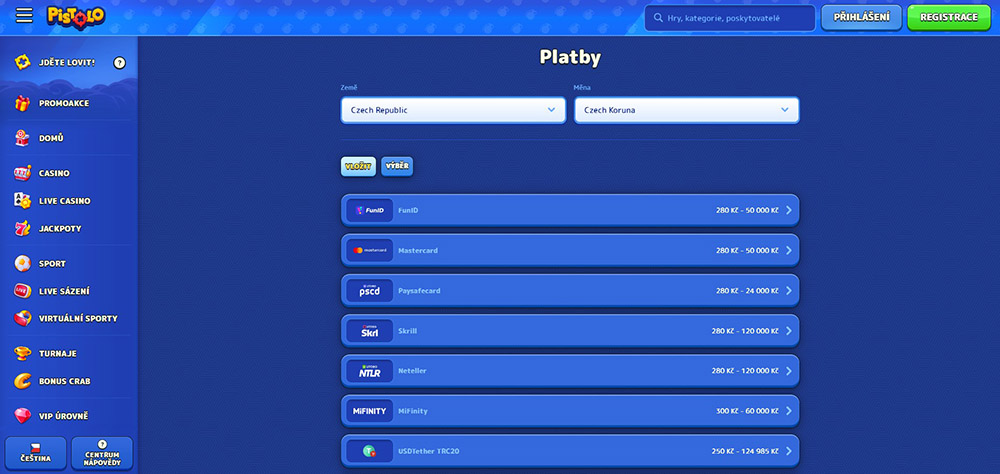 Pistolo – deposit and withdrawal