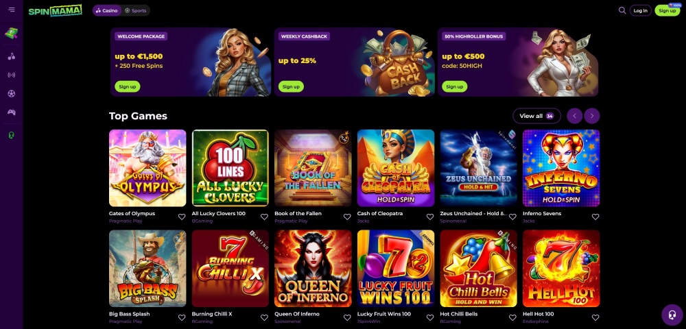 Spinmama offers a rich selection of gambling games and many attractive bonuses