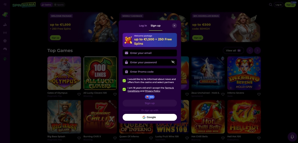 Spinmama accepts variety of promo codes