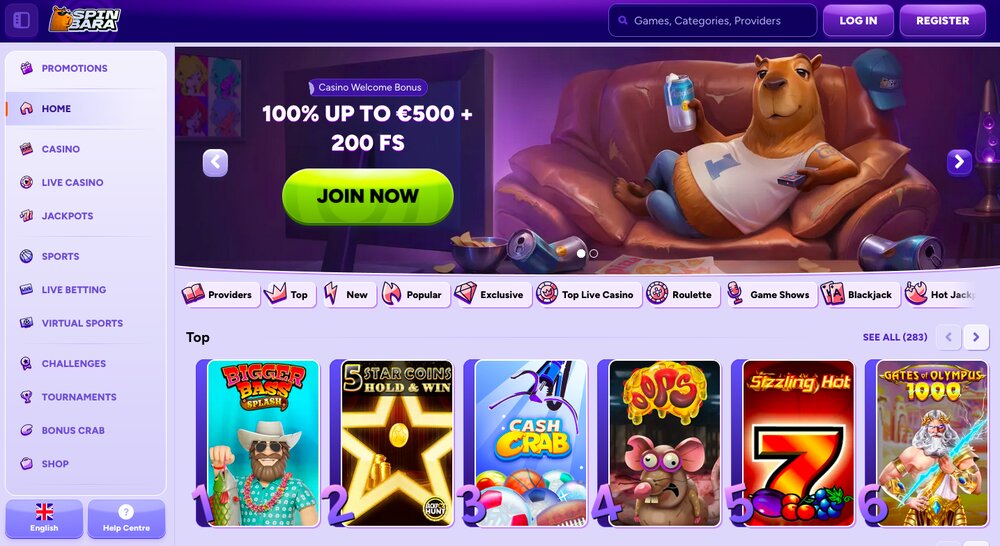 Spinbara casino homepage