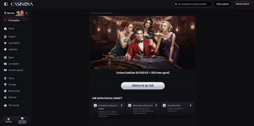 Casinova free spins in the welcome package