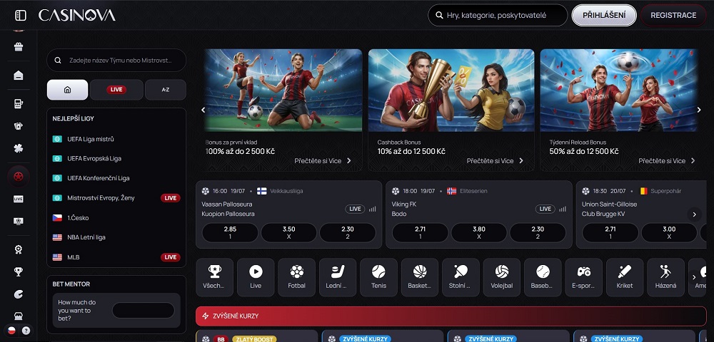 Casinova homepage