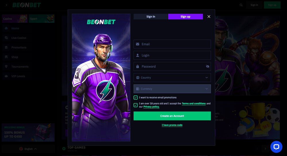 BeonBet registration