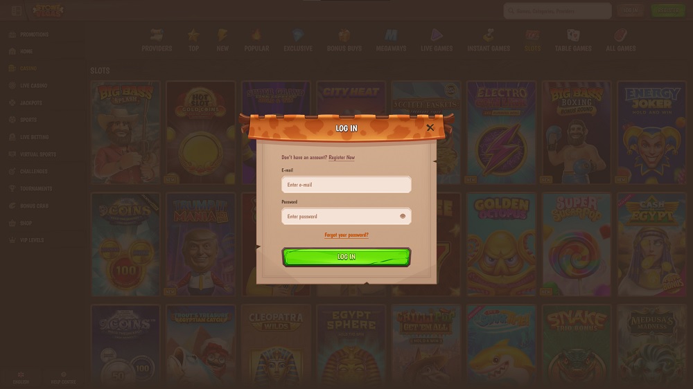 Preview of login form in Stone Vegas casino and bookmaker