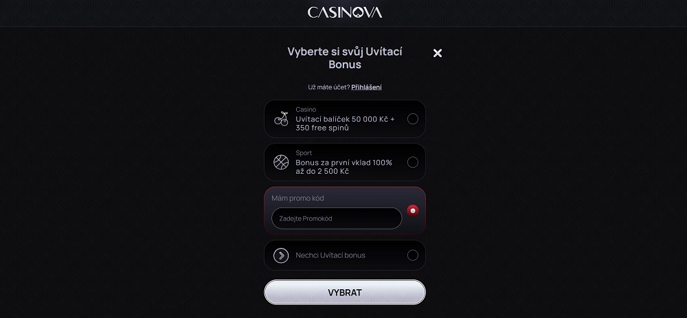 Preview of the registration box with a promo code field
