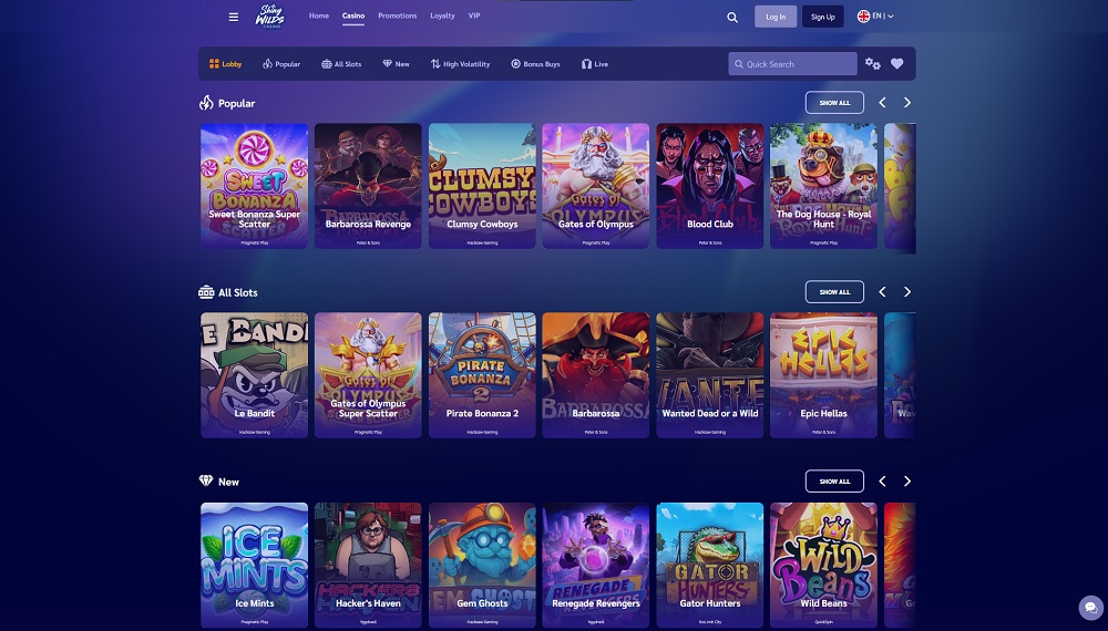 Preview of online slots at the ShinyWild casino