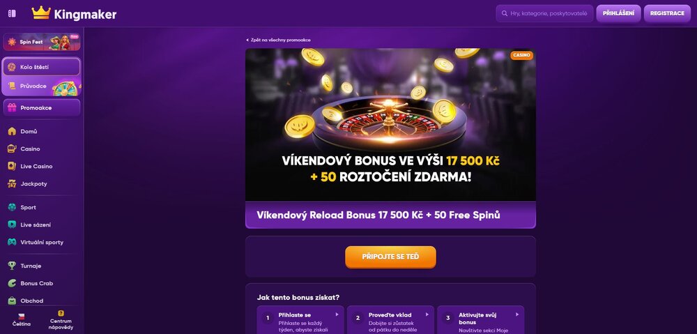 Kingmaker weekend reload bonus with free spins