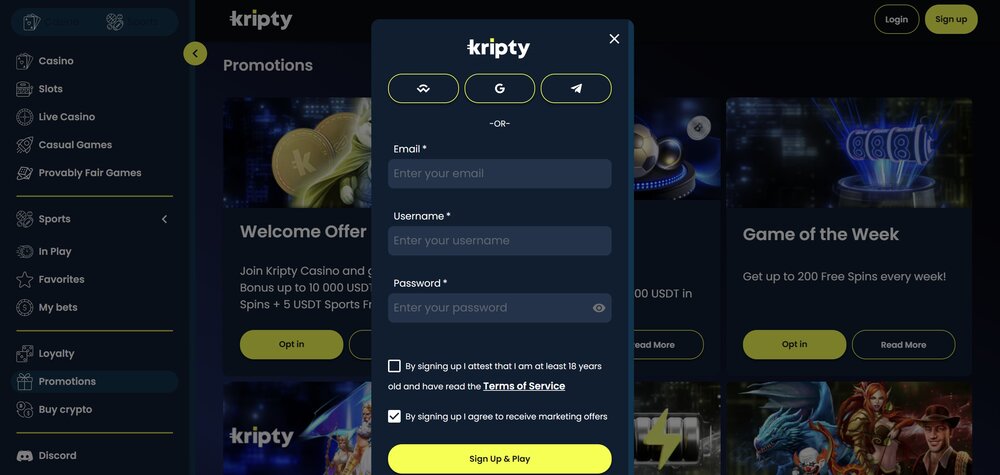 Kripty registration