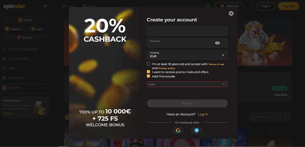 Spinstar.bet promo code