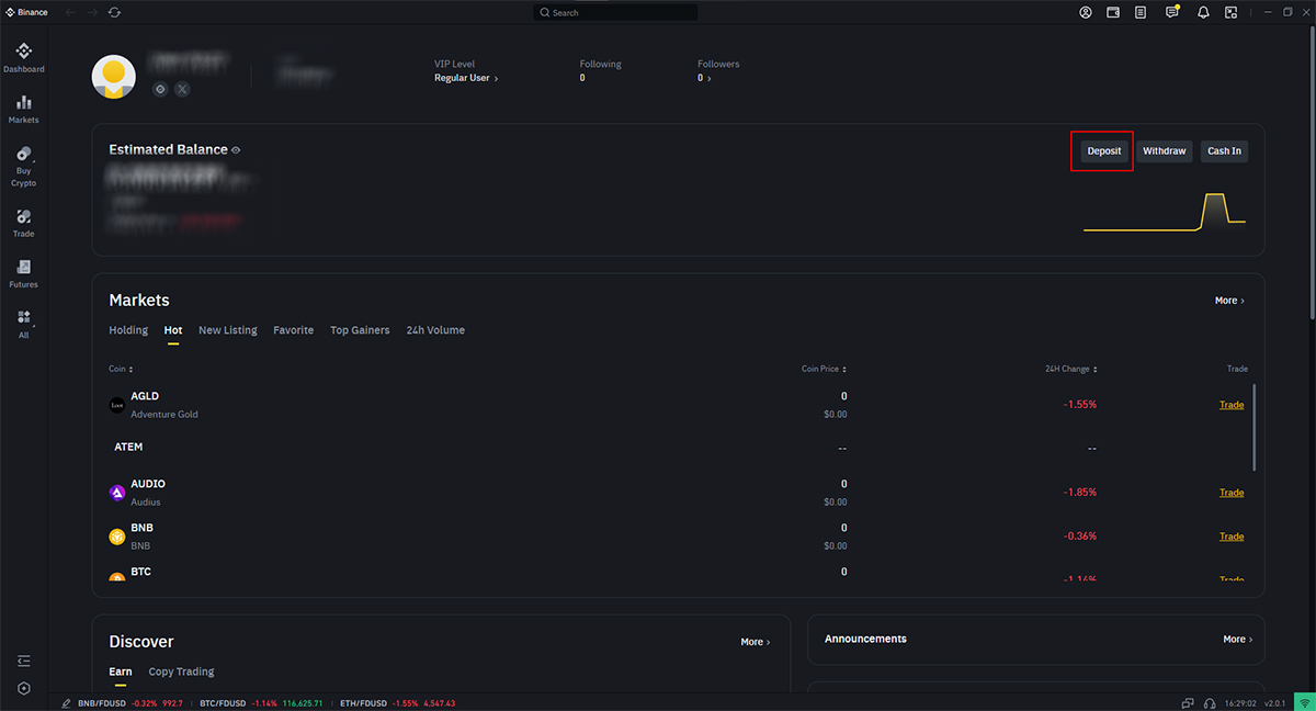 13284 binance guide deposit button