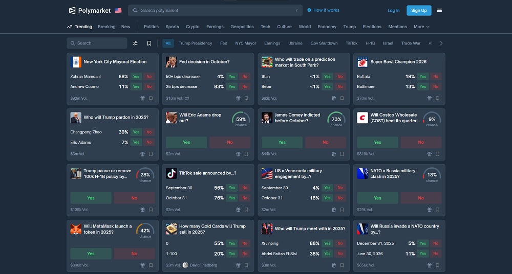 Preview of the Polymarket website user interface