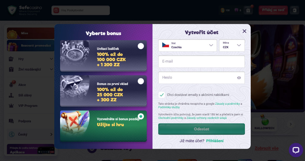 Registration at Safecasino