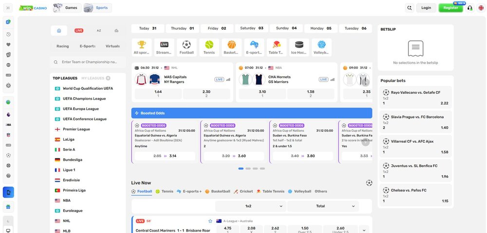 wincasino sportbook main page